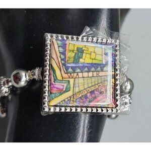 Artsonia Snap Jewelry Stretch Bracelet W/Art Scene Tile Silver Tone Beads SZ6